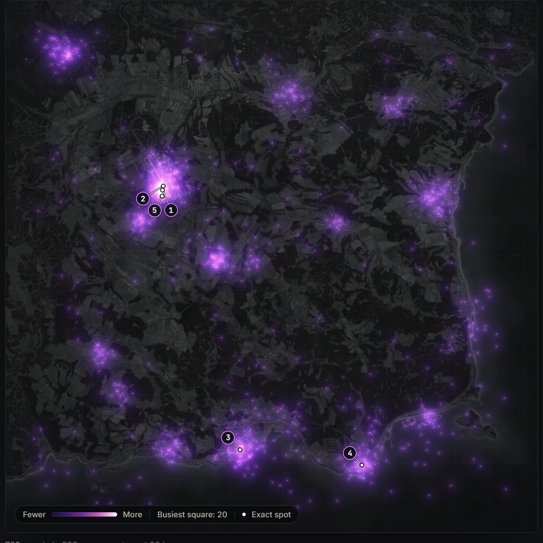 The death heat map in its own violet colours
